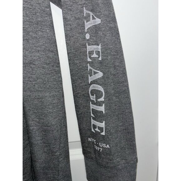 American Eagle Hoodie Men's Large Gray Long Sleeve Tee Shirt Light Weight Pocket - Picture 3 of 7